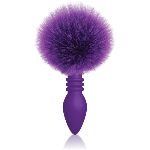 The 9's Cottontails Silicone Bunny Tail Butt Plug  - Ribbed Purple