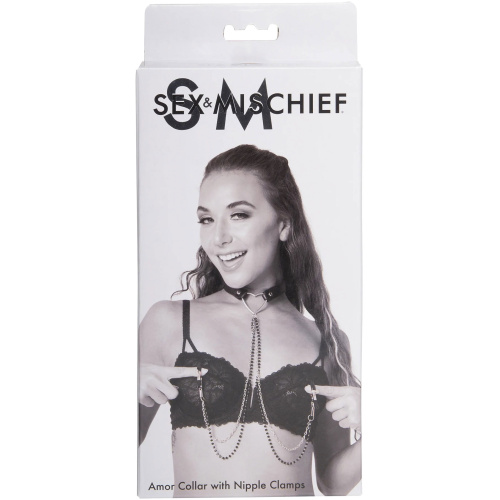Amor Collar With Nipple Clamps - Black
