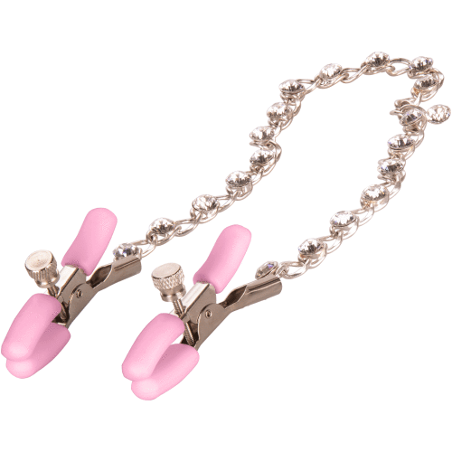 Nipple Play Crystal Chain Nipple Clamps - Pink