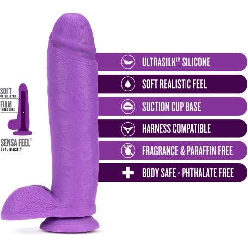 Neo Elite - 10 Inch Silicone Dual Density Cock With Balls - Neon Purple