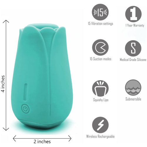 Tulip Pro 15-Function Suction Vibe With Wireless Charging - Teal Blue
