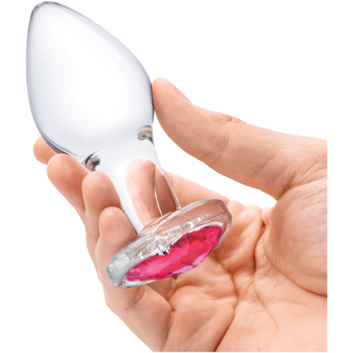 3 Pc Heart Jewel Glass Anal Training Kit - Clear/pink