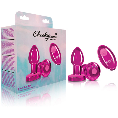 Cheeky Charms - Rechargeable Vibrating Metal Butt Plug With Remote Control - Pink - Small
