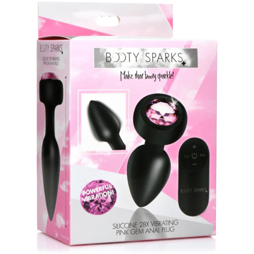 28x Silicone Vibrating Pink Gem Anal Plug With Remote - Small