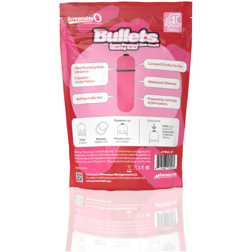 Screaming O 4t - Bullet - Super Powered One Touch  Vibrating Bullet - Strawberry