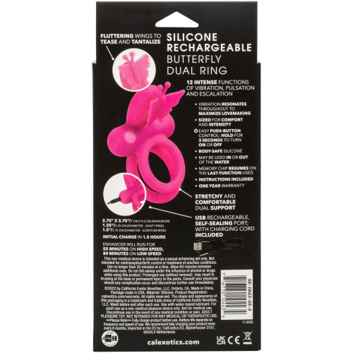Silicone Rechargeable Dual Butterfly Ring - Pink
