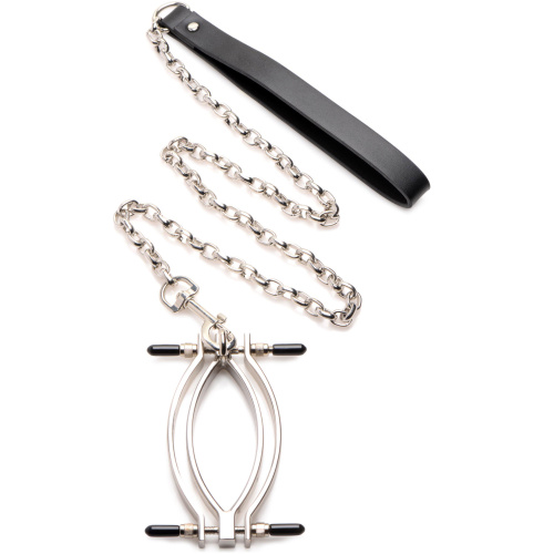 Pussy Tugger Adjustable Pussy Clamp With Leash - Silver