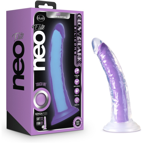 Neo Elite Glow in the Dark - Light - 7 Inch Silicone Dual Density Dildo - Neon Purple