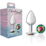 Cheeky Charms-Silver Metal Butt Plug- Round-Rainbow-Medium