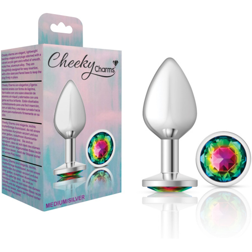 Cheeky Charms-Silver Metal Butt Plug- Round-Rainbow-Medium