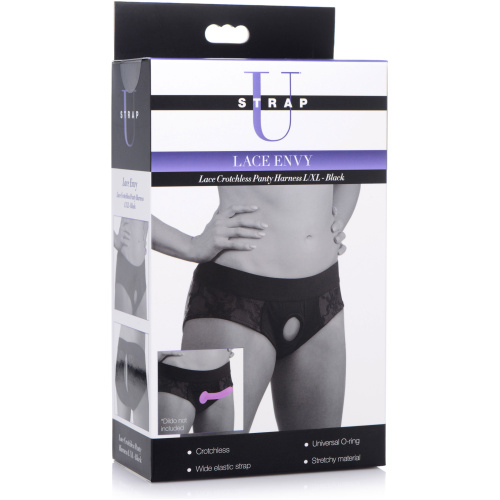 Lace Envy Black Crotchless Panty Harness - L/xl