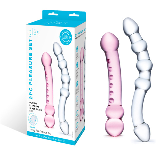 2 Pc Double Pleasure Glass Dildo Set - Pink/clear