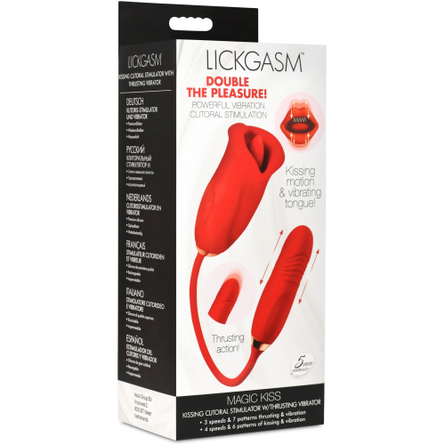 Magic Kiss Kissing Clitoral Stimulator With  Thrusting Vibrator - Red