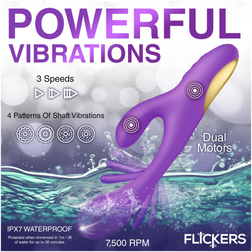 Tri-Flick Flicking Silicone Rabbit Vibrator - Purple