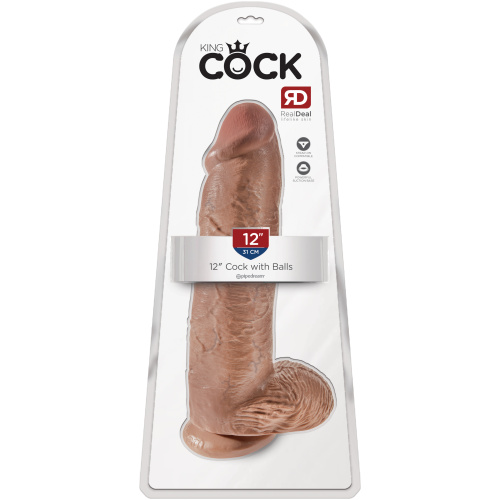 King Cock 12 Inch Cock With Balls - Tan