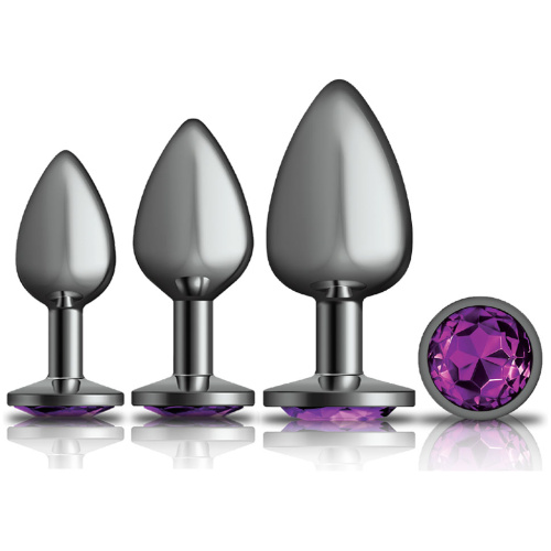 Cheeky Charms - Metal Butt Plug Gunmetal - Round - Deep Purple - Anal Trainer Kit