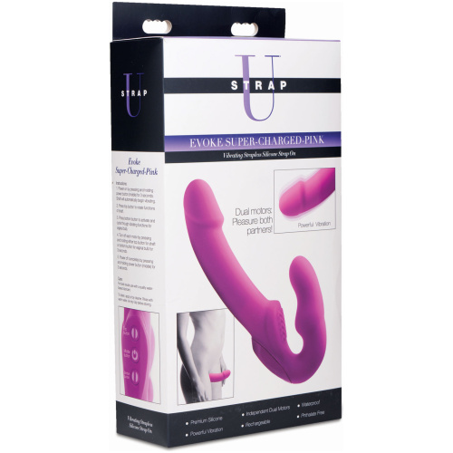 Evoke Rechargeable Vibrating Silicone Strapless Strap on - Pink
