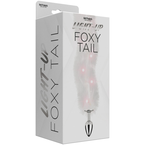 Foxy Tail - Light Up Faux Fur Butt Plug - White Plug - White