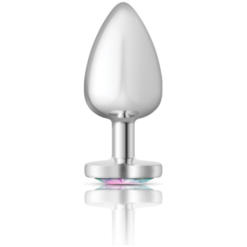 Cheeky Charms-Silver Metal Butt Plug- Heart-Clear-Large