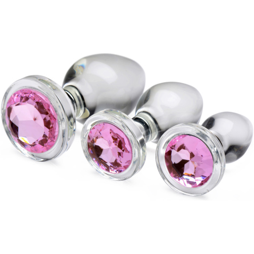 Pink Gem Glass Anal Plug Set