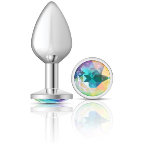 Cheeky Charms-Silver Metal Butt Plug- Round-Clear-Medium
