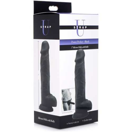 Power Pecker 7 Inch Silicone Dildo With Balls - Black