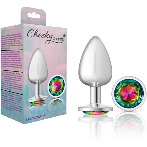 Cheeky Charms-Silver Metal Butt Plug- Round-Rainbow-Large