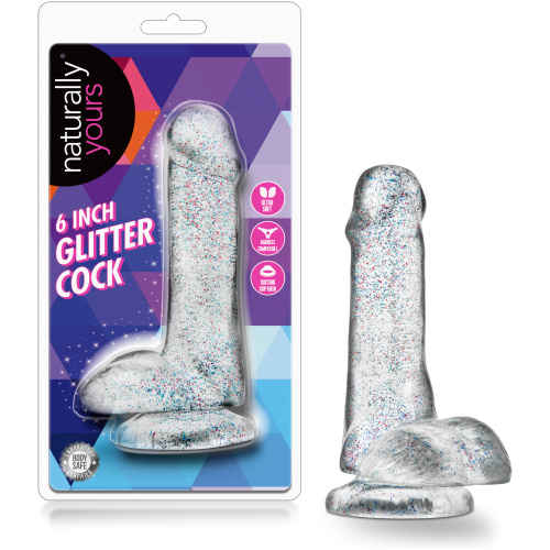 Naturally Yours - 6 Inch Glitter Cock - Sparkling Clear