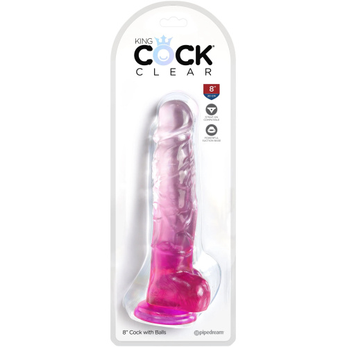 King Cock Clear 8 Inch With Balls - Pink