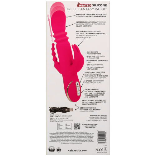 Jack Rabbit Signature Heated Silicone Triple Fantasy Rabbit - Pink