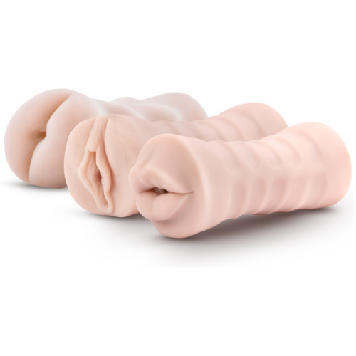 M for Men - 3-Pack Self-Lubricating Vibrating Stroker Sleeve Kit - Vanilla