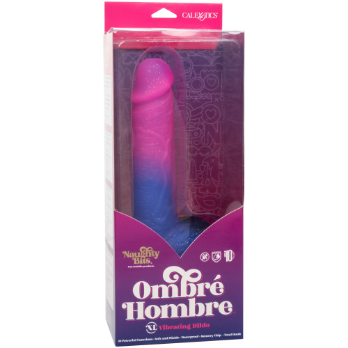 Naughty Bits Ombre Hombre XL Vibrating Dildo - - Pink/purple
