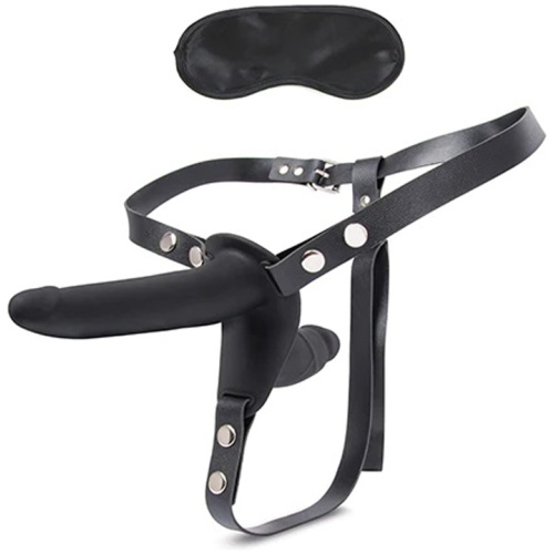 Silicone Strap on Harness Dildo With Internal Penetration - Black