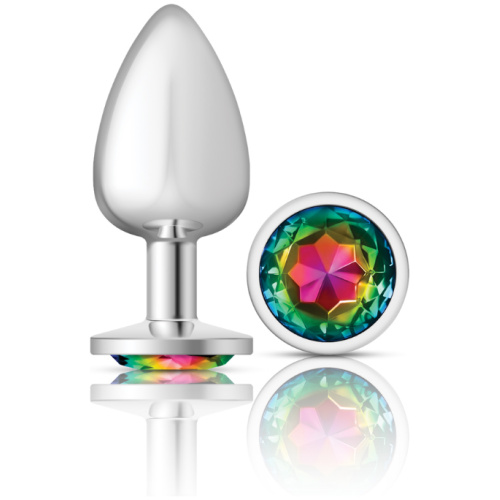 Cheeky Charms-Silver Metal Butt Plug- Round-Rainbow-Large