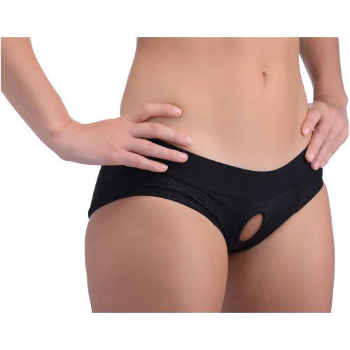 Lace Envy Black Crotchless Panty Harness - S/m