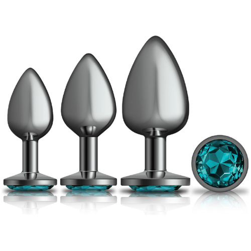 Cheeky Charms - Metal Butt Plug Gunmetal - Round - Teal - Anal Trainer Kit