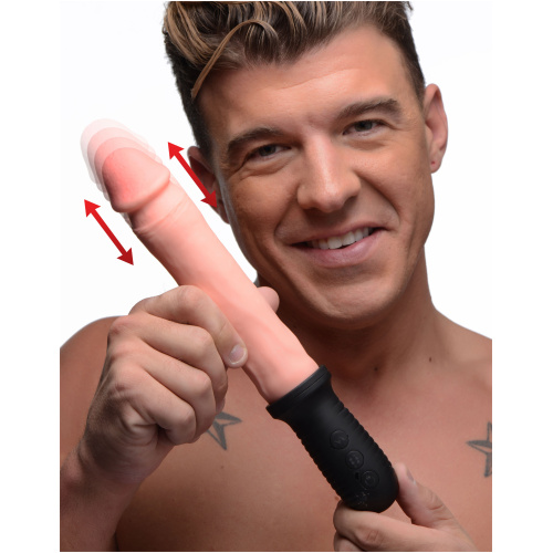 8x Auto Pounder Vibrating and Thrusting Dildo With Handle - Flesh