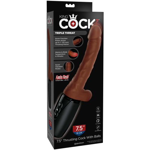 7.5 Inch Thrusting Cock With Balls - Brown