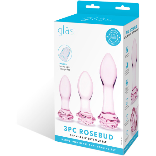 3 Pc Rosebud Butt Plug Set - Pink