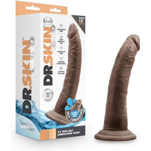 Dr. Skin Glide 7.5 Inch Self Lubricating Dildo - Chocolate -