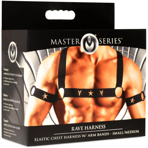Star Boy Male Chest Harness With Arm Bands - Large/xlarge - Black