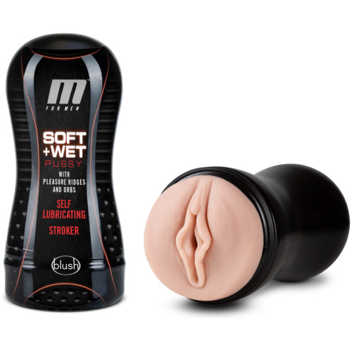 M for Men - Soft and Wet - Pussy With Pleasure Ridges and Orbs - Self Lubricating Stroker Cup - Vanilla