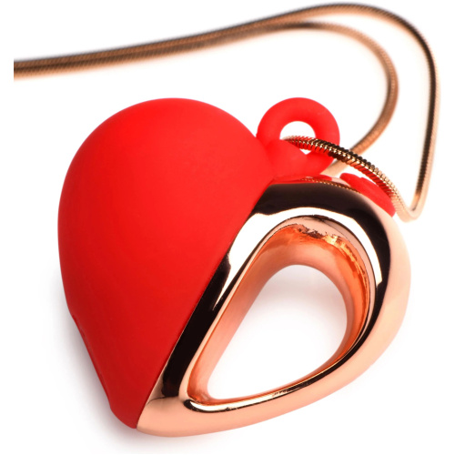 10x Vibrating Silicone Heart Necklace - Rose Gold/ Red