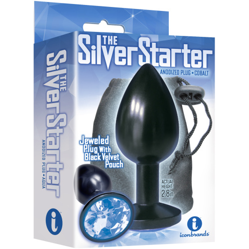 The 9's the Silver Starter Anodized Bejeweled Stainless Steel Plug - Cobalt