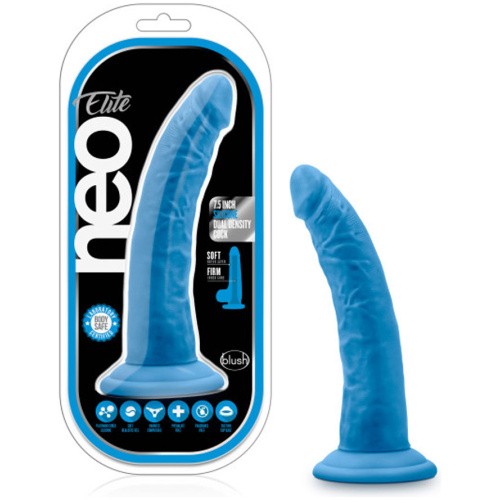 Neo Elite - 7.5 Inch Silicone Dual Density Cock - Neon Blue