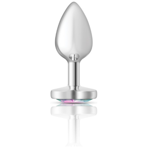 Cheeky Charms-Silver Metal Butt Plug- Heart-Clear-Small