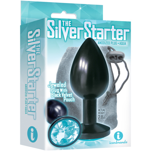 The 9's the Silver Starter Anodized Bejeweled Stainless Steel Plug - Aqua