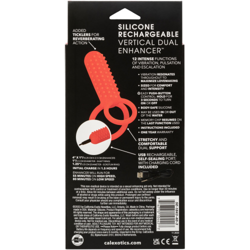 Silicone Rechargeable Vertical Dual Enhancer - Red