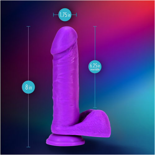 Neo Elite - 8 Inch Silicone Dual Density Cock With Balls - Neon Purple