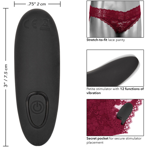 Remote Control Lace Panty Set - L/ XL - Burgundy